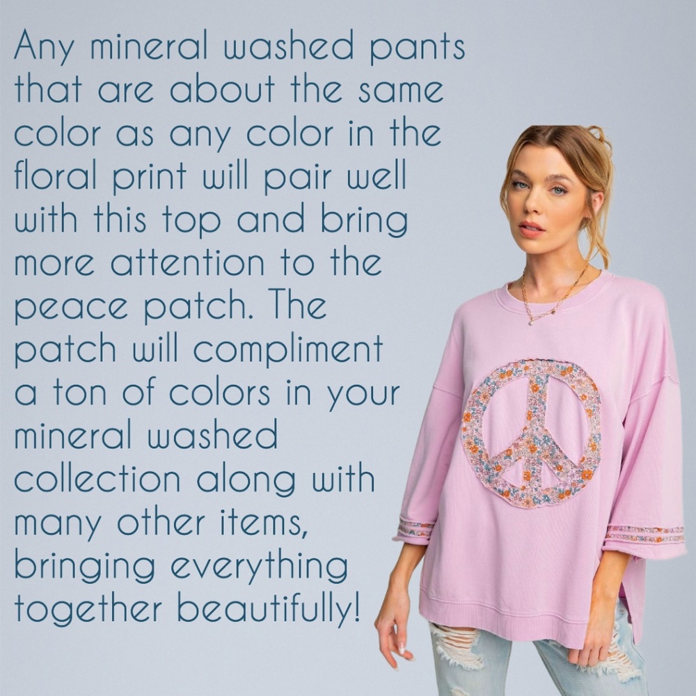 EASEL "Peace Petals" Mineral Washed Cotton Side Slits Peace Sign Patch Raw Seams - Picture 6 of 11